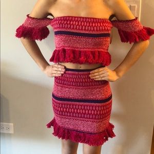 Luxxel two piece top/skirt with fringe